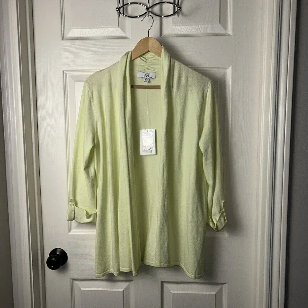 Magaschoni Key Lime Green Open Front Rolled Sleeve Duster Cardigan Size Medium